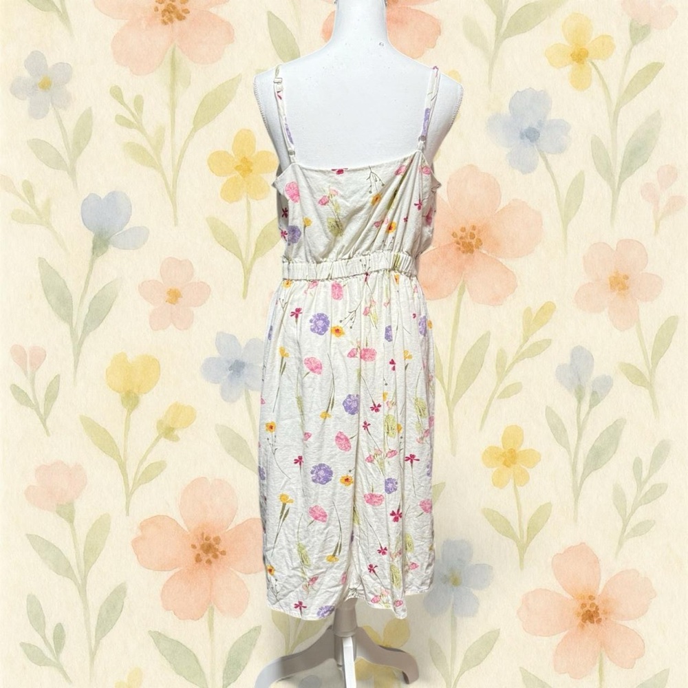 LOFT Multicolor Floral Midi Dress Cream Large Petite Cottagecore Spring Sundress - Picture 4 of 7
